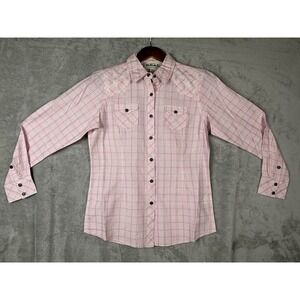 Ariat Real Rachel‎ Bronco Snap Button Front Long Sleeve Western Pink Plaid Small